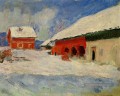 Maisons rouges à Bjornegaard dans la neige Norvège Claude Monet